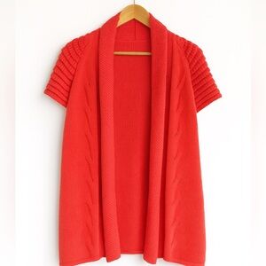 St. John Wool Cotton Short Sleeve Cardigan Coral Pink Knit Jacket, Size Petite